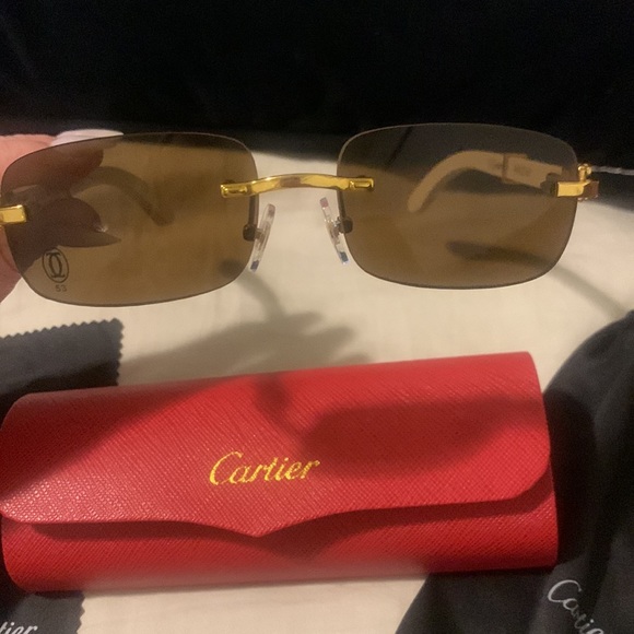 Cartier White and Gold Sunglasses with hard case soft case and cleaning rag main image 8